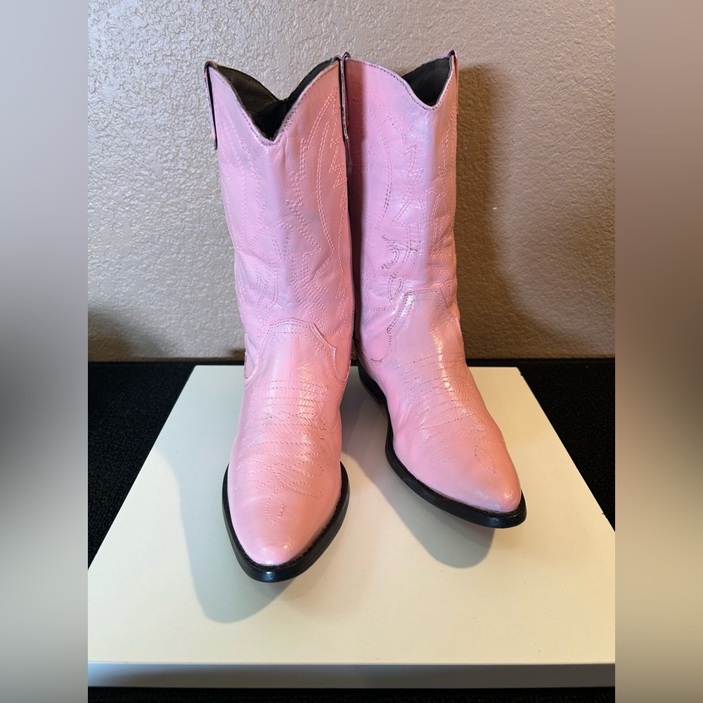 Academie Studio Girls Western Pink Leather Cowboy Boots Size 4 Zipper Side.
